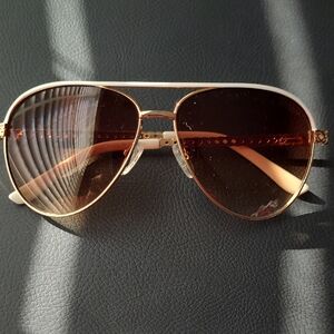 Guess Gold and Brown Aviator Sunglasses